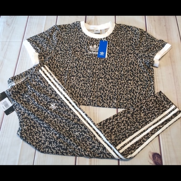 New Adidas leopard outfit leggings tshirt set L - Picture 4 of 4